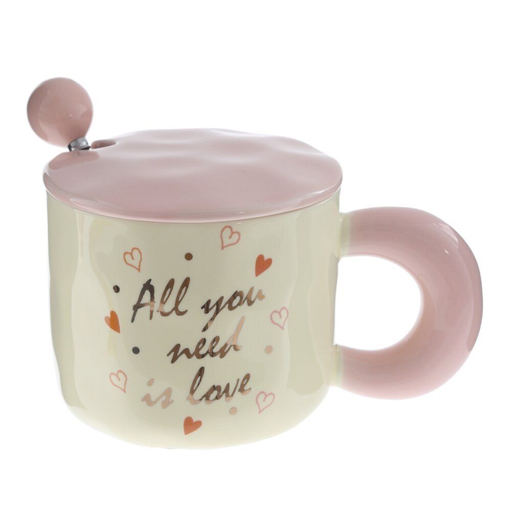 GAEM Кружка с крышкой и ложкой, 330 мл, L14 W9 H9 см, 4в.