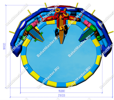 Надувной наземный аквапарк «Аквасфера» с бассейном, 20x18.5x7 м.