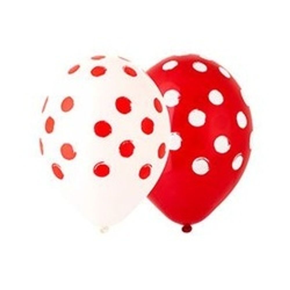 Шар (14"/36 см) Шелкография пастель Горошек арт кр-бел 25 шт.