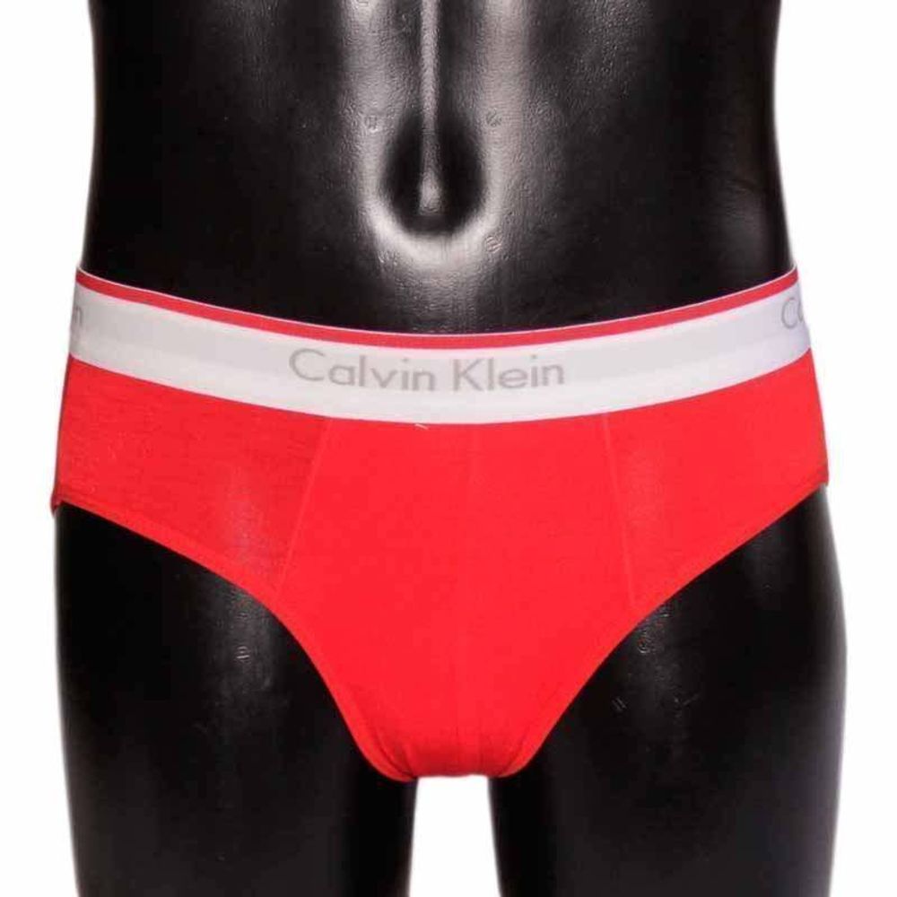 Мужские трусы брифы красные с белой резинкой Calvin Klein модал CK00491