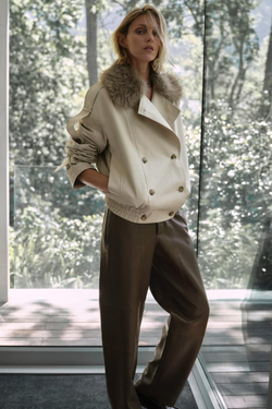 ZARA СТЕГАНОЕ ПАЛЬТО С ВОРОТНИКОМ ИЗ ИСКУССТВЕННОГО МЕХА — ZW COLLECTION, ЭКРЮ