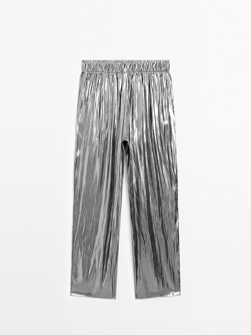 Massimo Dutti Брюки из струящейся ткани с металлическим блеском и сборками, серебряный