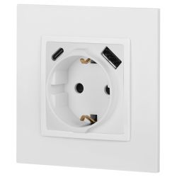 Розетка ЭРА Elegance 14-4108-01М 2P+E 16A-250В со шторками с USB type-A+C 5В-3А белый матовый