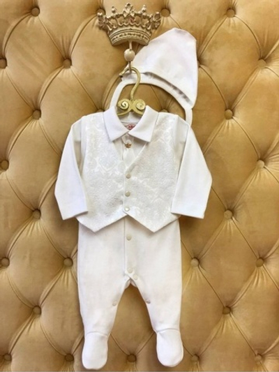 Комбинезон с чепчиком, жилеткой и галстуком 186-киж