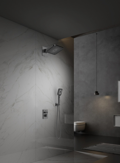 Душевой комплект Vincea Inspire VSFW-3I21MT4GM встраиваемый, термостат, двухрежимный, вороненая сталь