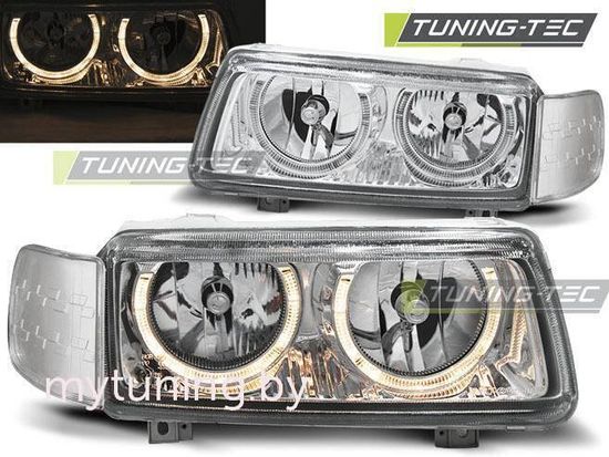Передние фары VW Passat B4 angel eyes chrome