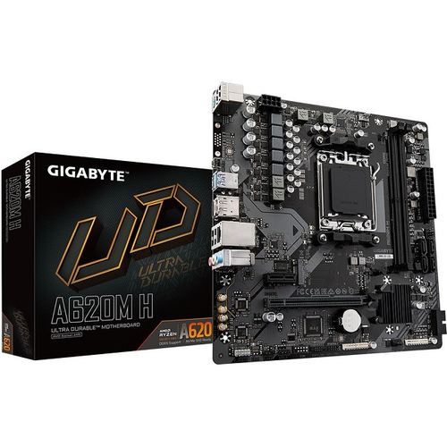 Материнская плата GIGABYTE A620M H 2.0 (AM5/AMD A620/2xDDR5/PCI-Ex16/PCI-Ex1/M.2/SB7.1/GLAN/DisplayPort/HDMI/mATX)