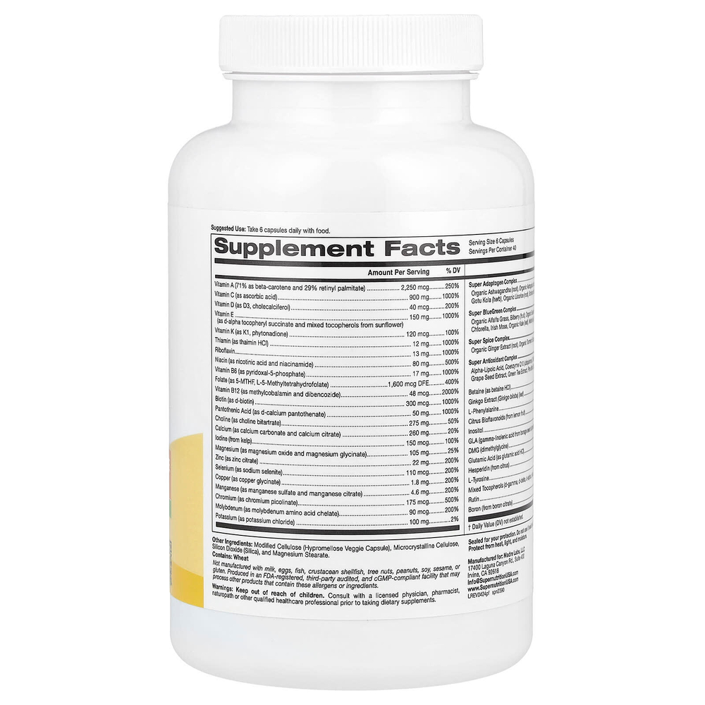 Super Nutrition, Perfect Family, мультивитамины с витамином A, метил B12, фолатом, витамином C и биотином, без железа, 240 растительных капсул