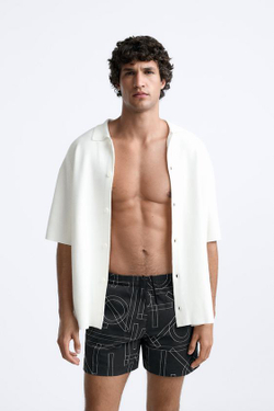 ZARA ПЛАВКИ ИЗ ТКАНИ С ГЕОМЕТРИЧЕСКИМ ПРИНТОМ, ЧЕРНЫЙ