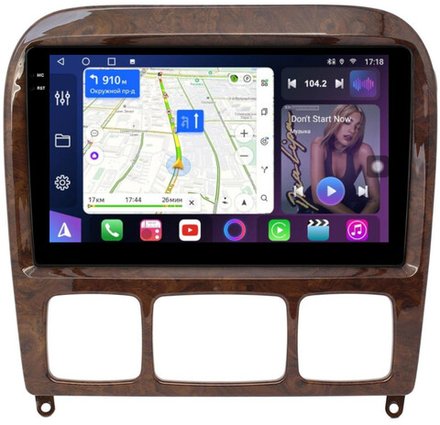 Магнитола для Mercedes-Benz S W220 1998-2005 (рамка дерево) - FarCar BM9-2K-220W монитор 9.5" 2K QLED на Android 14, TS10, 4+32Гб, CarPlay, 4G SIM-слот