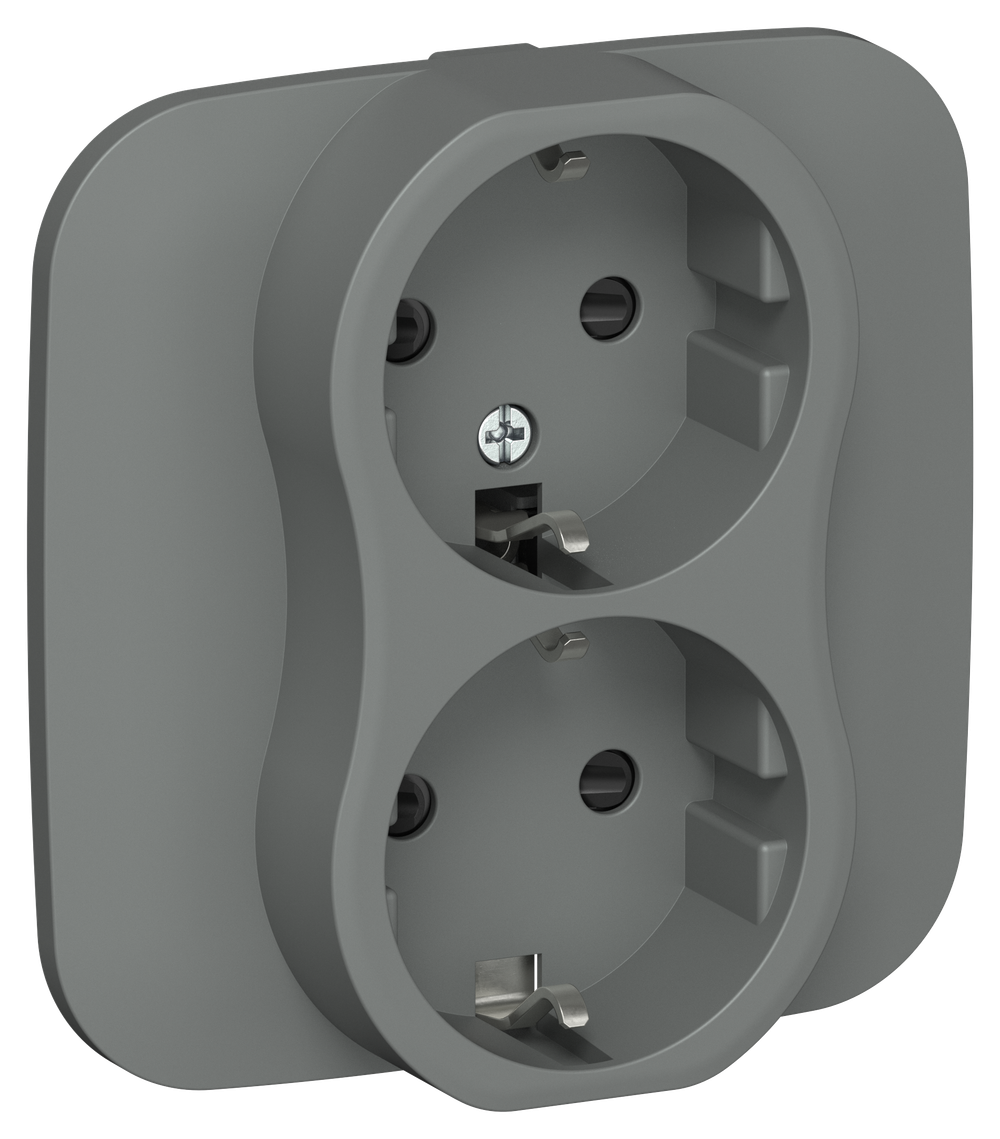 FLITE Розетка 2-местная с заземлением с защитными шторками 16А РСш12-0-А-ФлМА мокрый асфальт IEK
