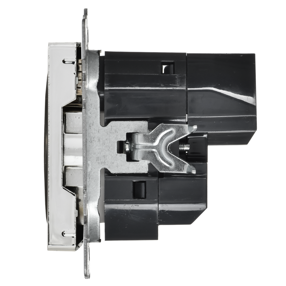 BRITE Розетка 1-местная с заземлением с защитными шторками 16А с USB A+A 5В 2,1А РЮш10-1-БрГН металл хром/никель IEK