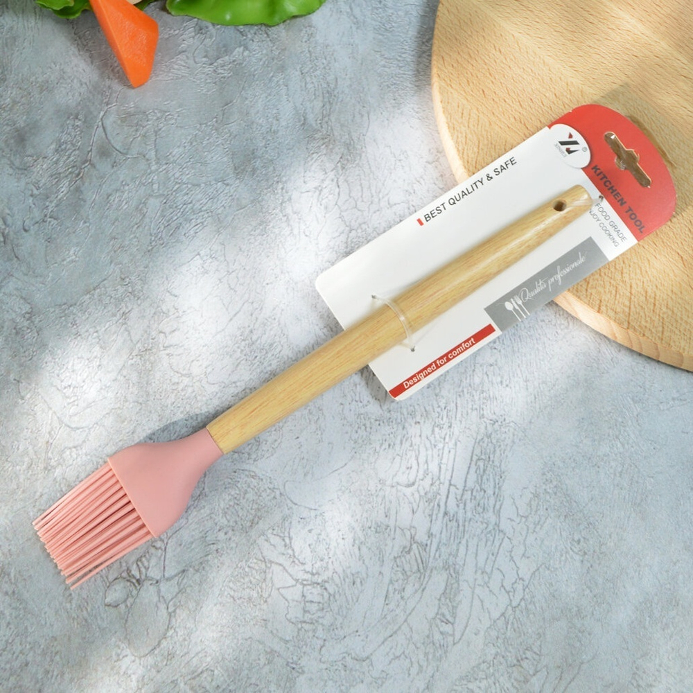 Кисточка силиконовая с деревянной ручкой, 27*3.6см