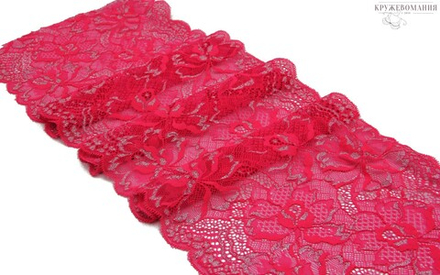 Эластичное кружево, ОПТ, 22 см, ярко-розовое/с серебряным напылением (Арт: EK-2224), м