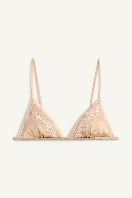 ZARA ШЕЛКОВЫЙ БЮСТГАЛЬТЕР С ТРЕУГОЛЬНЫМИ ЧАШЕЧКАМИ - LIMITED EDITION, БЕЖЕВО-РОЗОВЫЙ