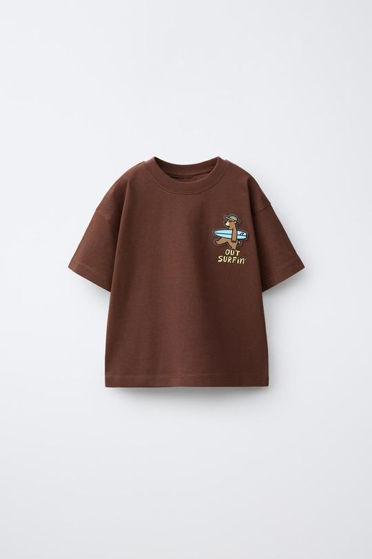 ZARA ФУТБОЛКА С ДИНОЗАВРОМ, ШОКОЛАДНЫЙ