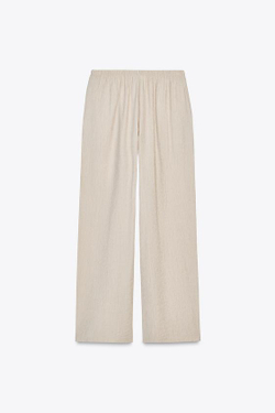 ZARA ШИРОКИЕ БРЮКИ С ЭЛАСТИЧНЫМ ПОЯСОМ, ПЕСОЧНЫЙ