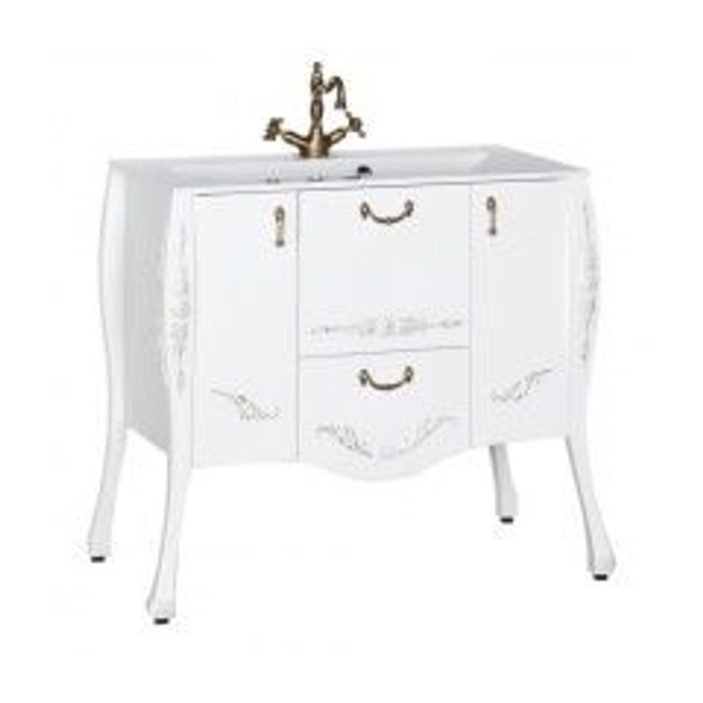 Тумба с раковиной Aquanet Виктория 90 белый/золото