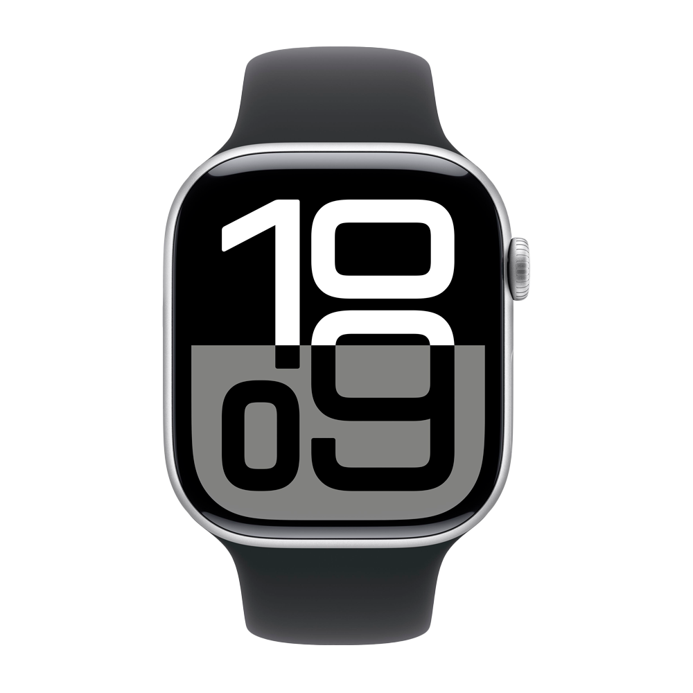 Умные часы Apple Watch Series 10 GPS, 46mm, Silver Aluminium Case with Sport Band M/L, Black (Черный)