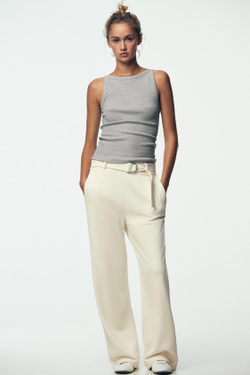 ZARA БРЮКИ В СТИЛЕ РУСТИК С РЕМНЕМ, ЭКРЮ