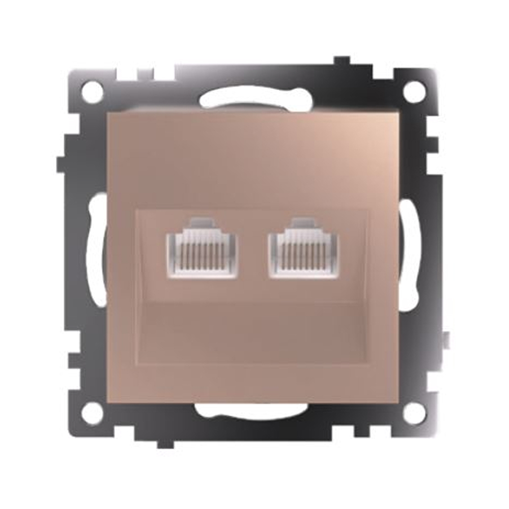 Розетка компьютерная 2-местная RJ-45 (механизм) STEKKER GLS00-7109-02, серия Катрин, шампань 50004