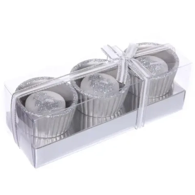 Свечи новогодние «Ёлочка в подсвечнике» 17*6*6см (набор 3шт), Серебро