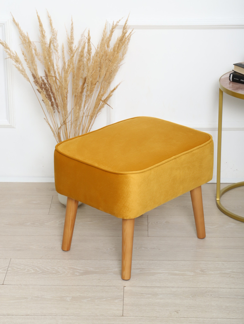 Пуф "Donatello"антивандальный велюр Mustard/натурал. Для кухни, прихожей, салона красоты, офиса. 53х41х44см