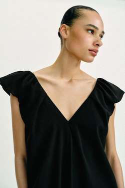 ZARA ДЛИННОЕ ПЛАТЬЕ С ОБЪЕМНЫМИ РУКАВАМИ, ЧЕРНЫЙ