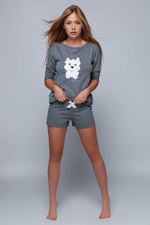 Женская пижама Bella с пёсиком на кофте (Размер: M) (Цвет: темно-серый)