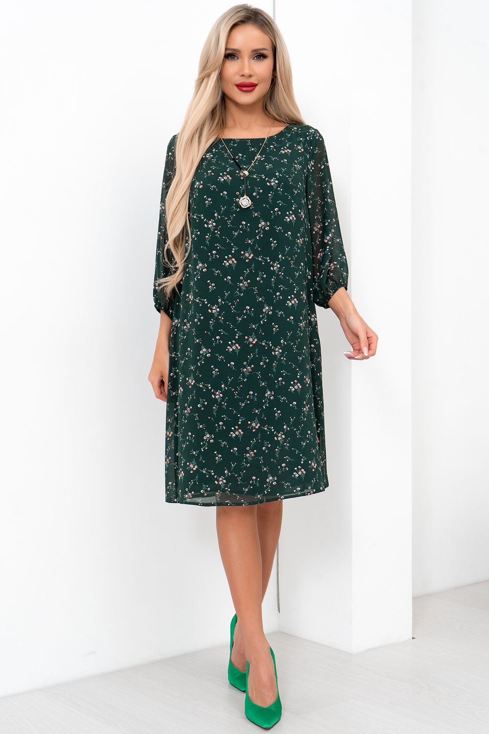 Платье Энджи (зеленый/принт) Р11-2015/3 Nikol (Акция)