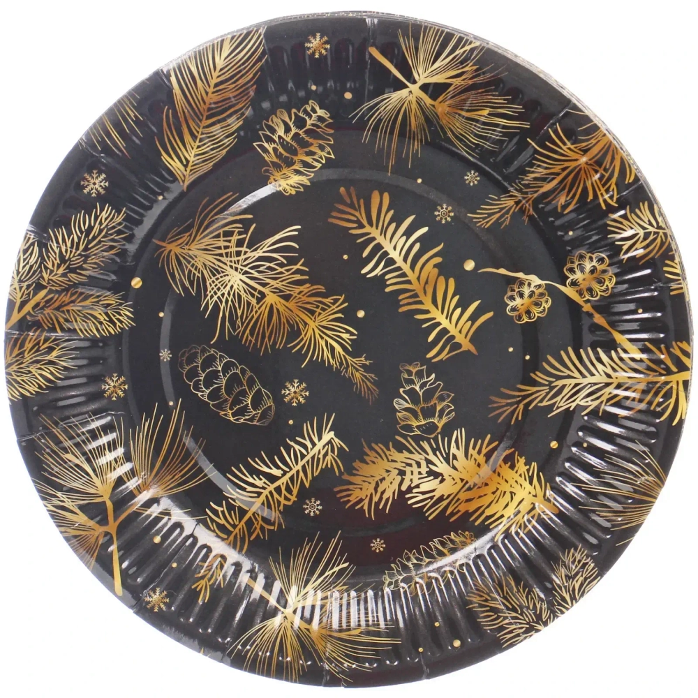 Тарелка бумажная 18 см в наборе 10 шт «Хвойная веточка», черный
