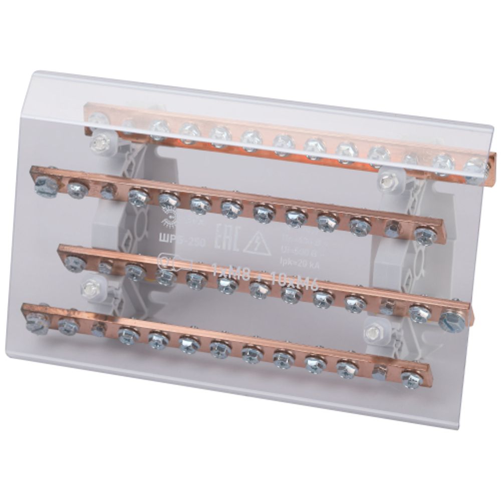 Шинный распределительный блок ЭРА NO-224-74 ШРБ-250А 4 шины 1хМ8+10хМ6 | Шинные распределительные блоки ШРБ