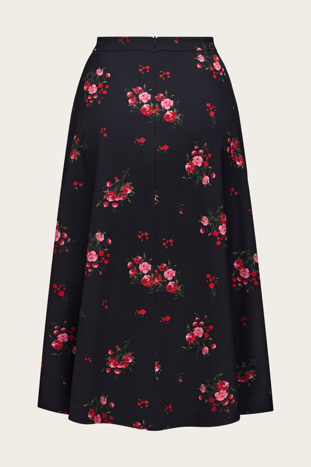 Черная юбка-миди с цветочным принтом "Бланш"