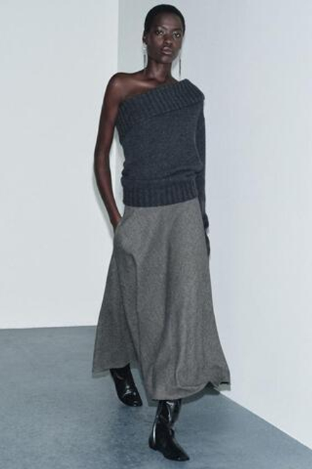 ZARA ЮБКА-КЕЙП В КЛЕТКУ ИЗ СМЕСОВОЙ ШЕРСТИ — ZW COLLECTION, СЕРЫЙ/БЕЖЕВЫЙ