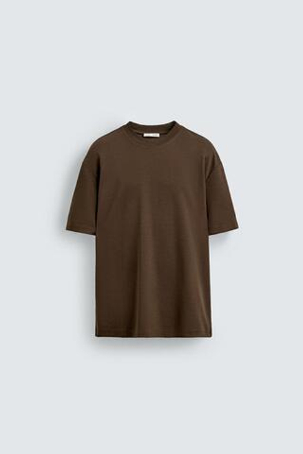ZARA ФУТБОЛКА RELAXED FIT ИЗ ХЛОПКА, ТЕМНО-КОРИЧНЕВЫЙ