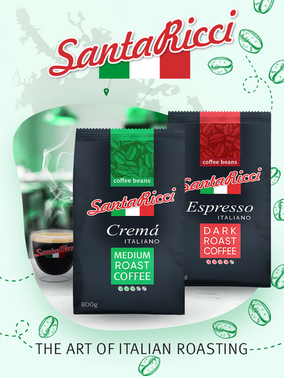 Кофе SantaRicci Crema Italiano, в зернах, арабика, для турки, кофеварки, 800 г