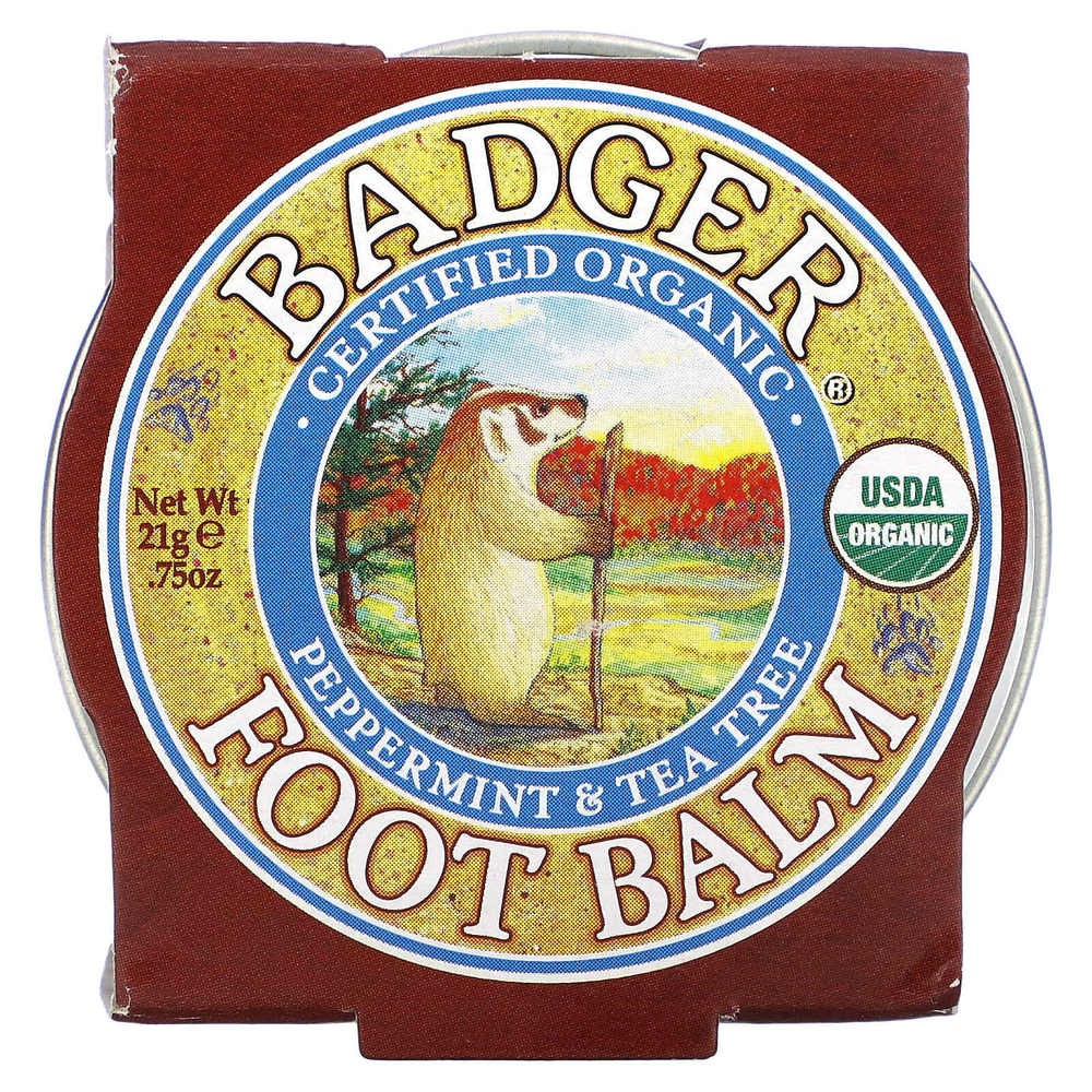Badger, Бальзам для ног с экстрактами перечной мяты и чайного дерева, .75 унций (21 г)