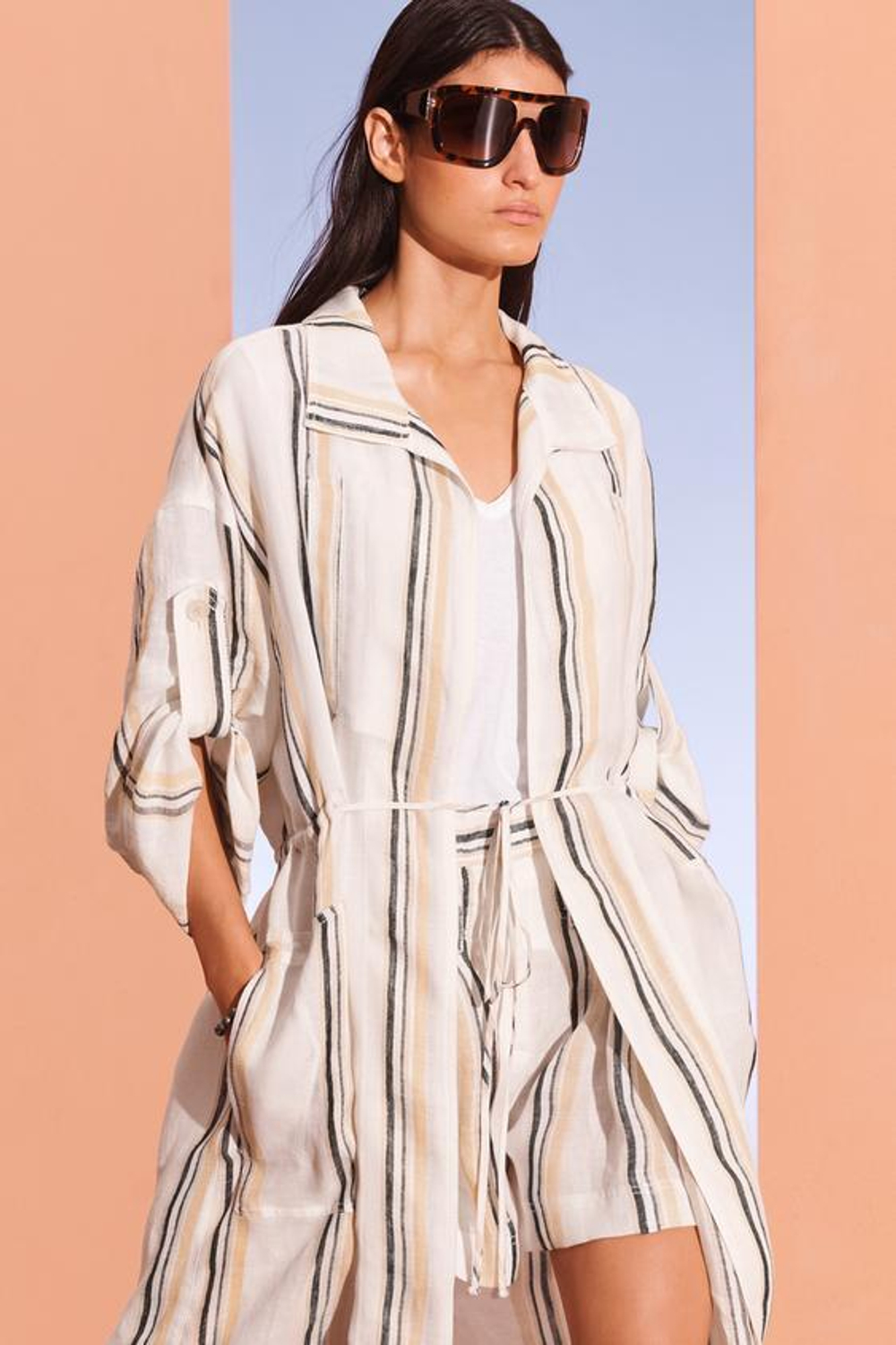 ZARA ШОРТЫ-БЕРМУДЫ ИЗ 100 % ЛЬНА, ЭКРЮ