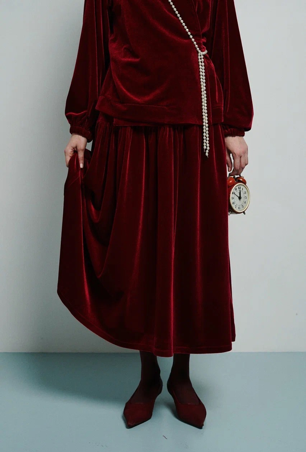 Юбка на кокетке из бархата, "Вишневый пунш"
