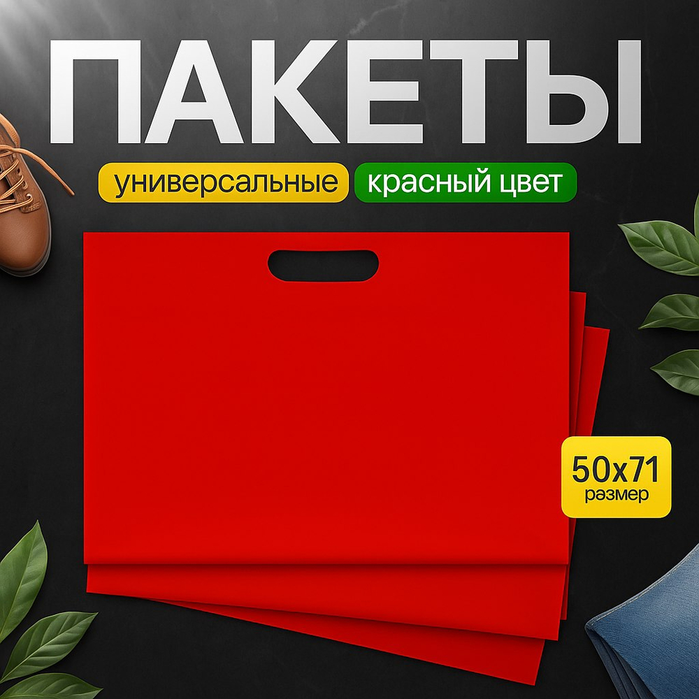 Пакет полиэтиленовый красный 50х71 см 70 мкм с вырубными ручками