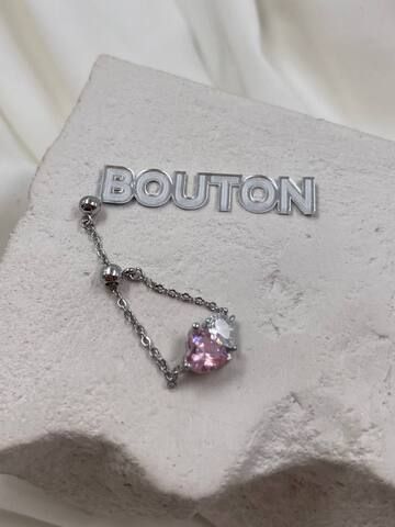 Кольцо серебристое на цепочке с розовым и белым стразами