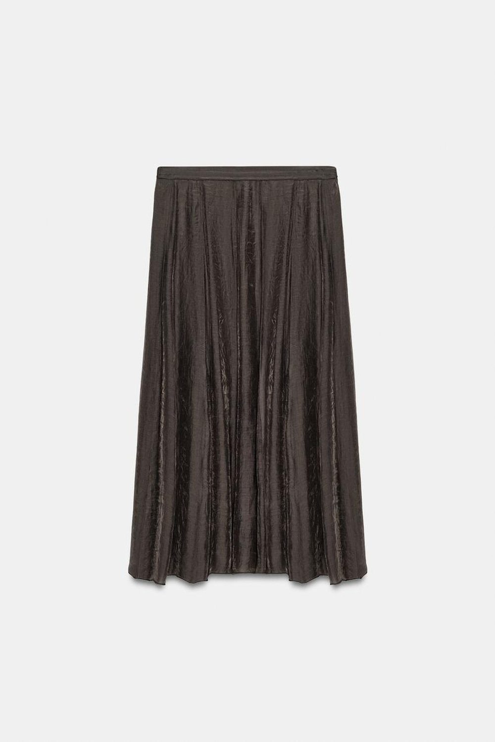 ZARA КОМБИНИРОВАННАЯ СТРУЯЩАЯСЯ ЮБКА — ZW COLLECTION, КОРИЧНЕВЫЙ