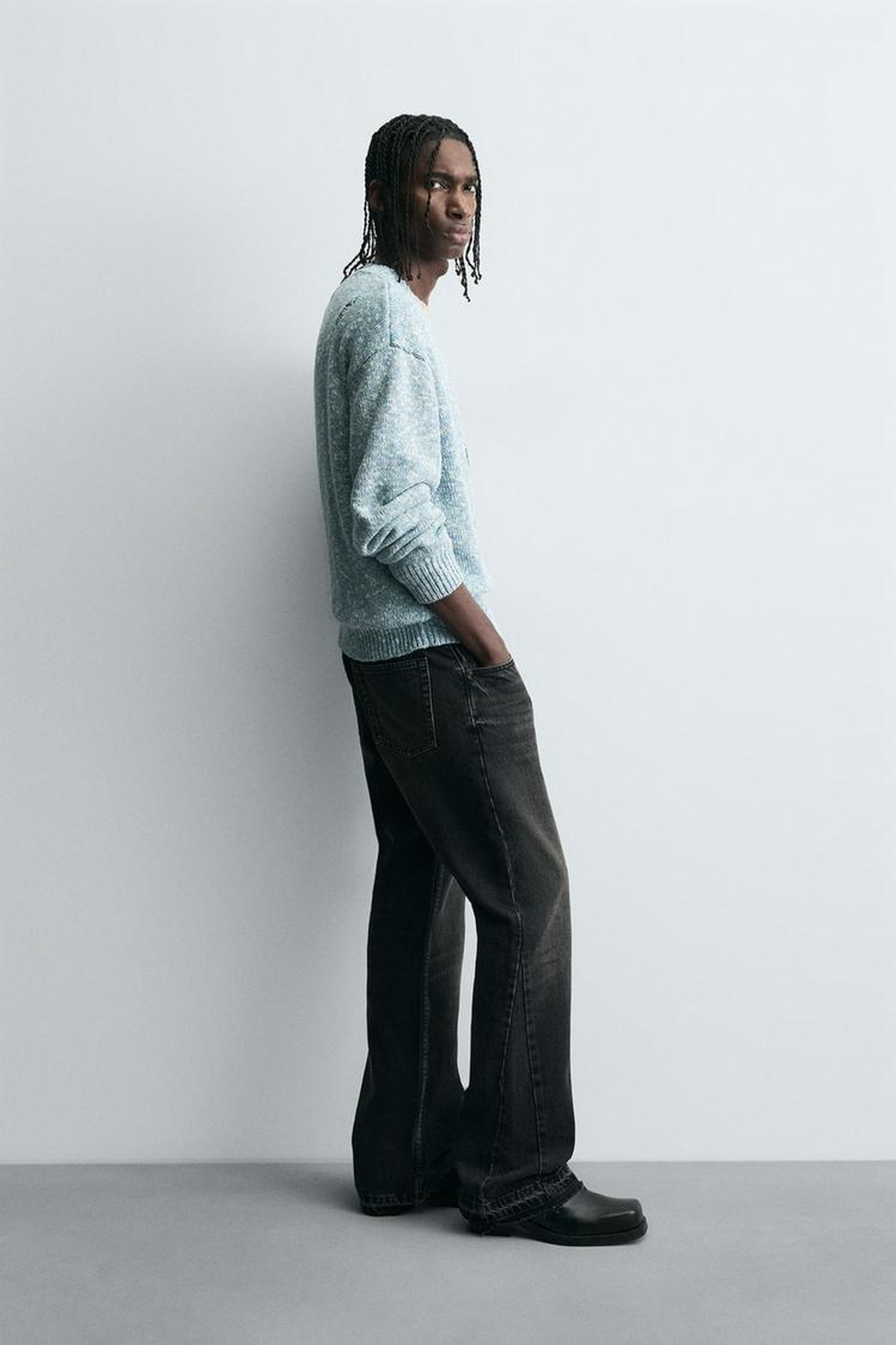 ZARA КАРДИГАН С АЖУРНЫМ УЗОРОМ, ГОЛУБОЙ