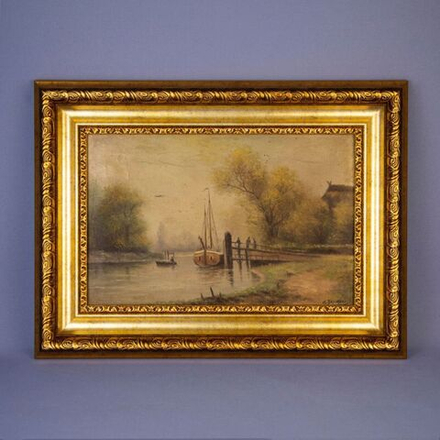 Винтаж: Картина «Речной пейзаж»