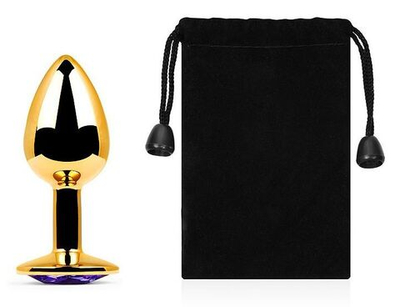 Золотистая анальная пробка с фиолетовым стразом - 7,2 см. (Цвет: фиолетовый)