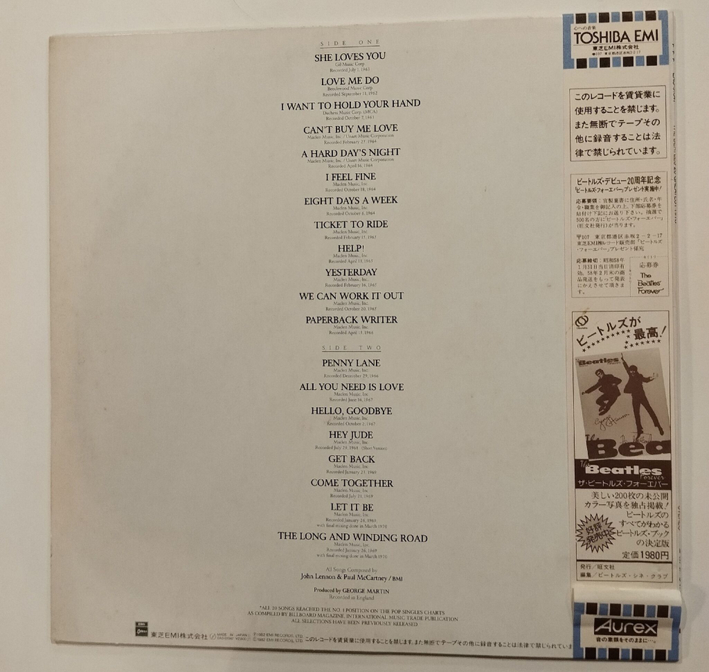 Винтажная виниловая пластинка LP The Beatles 20 Greatest Hits (Japan 1982)