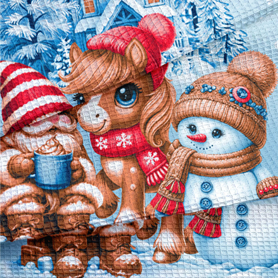 Вафельное полотно &quot;Шоколадные фигурки&quot; | ш.50 см | 170 г/м² | хлопок-100%