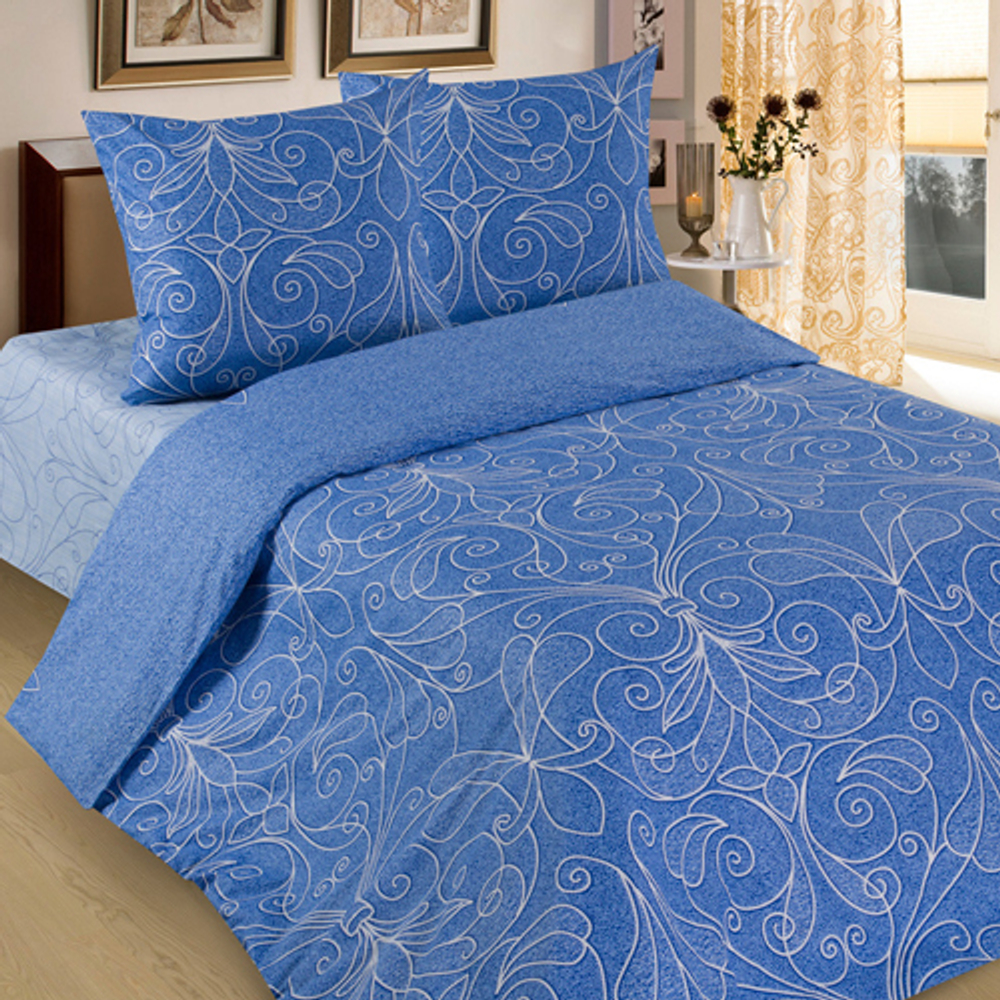 Комплект постельного белья Традиция 2,0 спальный с европростыней, бязь, Жемчужина (голубая)