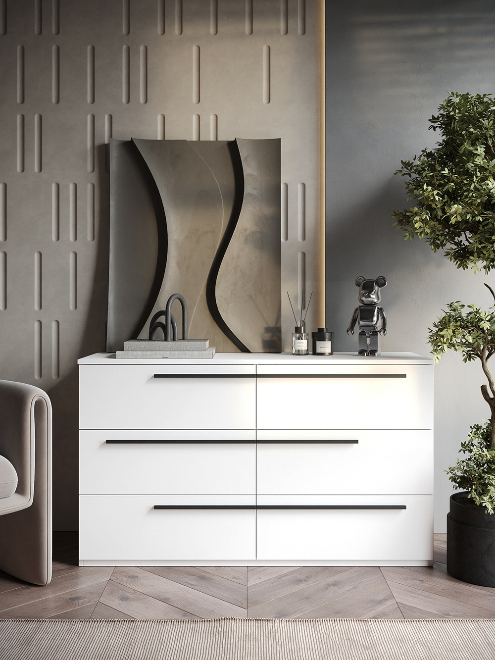 Комод SOHO для одежды, 6 ящиков, цвет белый, габариты 120х70х40 см