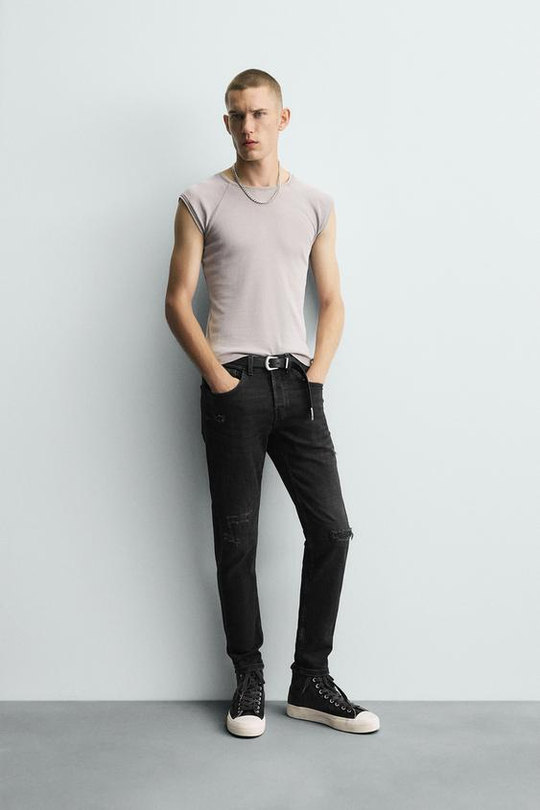 ZARA ДЖИНСЫ SKINNY FIT С РАЗРЕЗАМИ, УГОЛЬНЫЙ